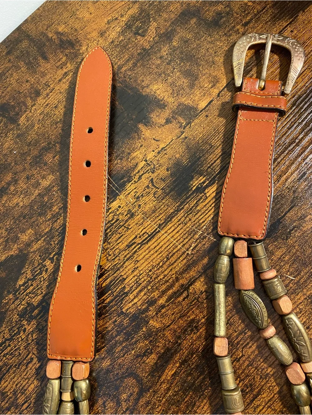The Limited Tan Leather and Antique-Gold Beaded Multi-Strand Belt